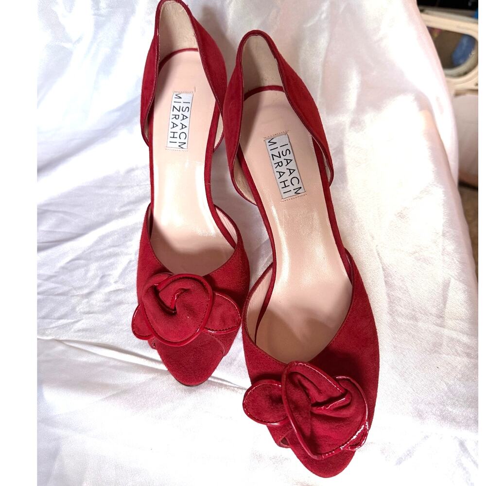 Vintage Isaac Mizrahi Couture Red suede Heels - Made in Italy - Size 7